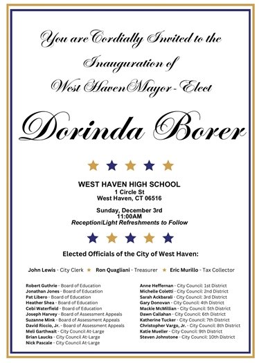 Borer inaugural set for 11 a.m. Dec. 3 at West Haven High